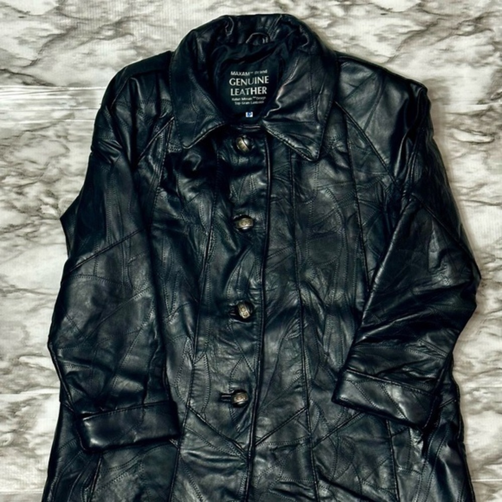 Maxam Leather Med Vintage Patchwork Black Leather 3/4 Length Coat Boho Mobwife